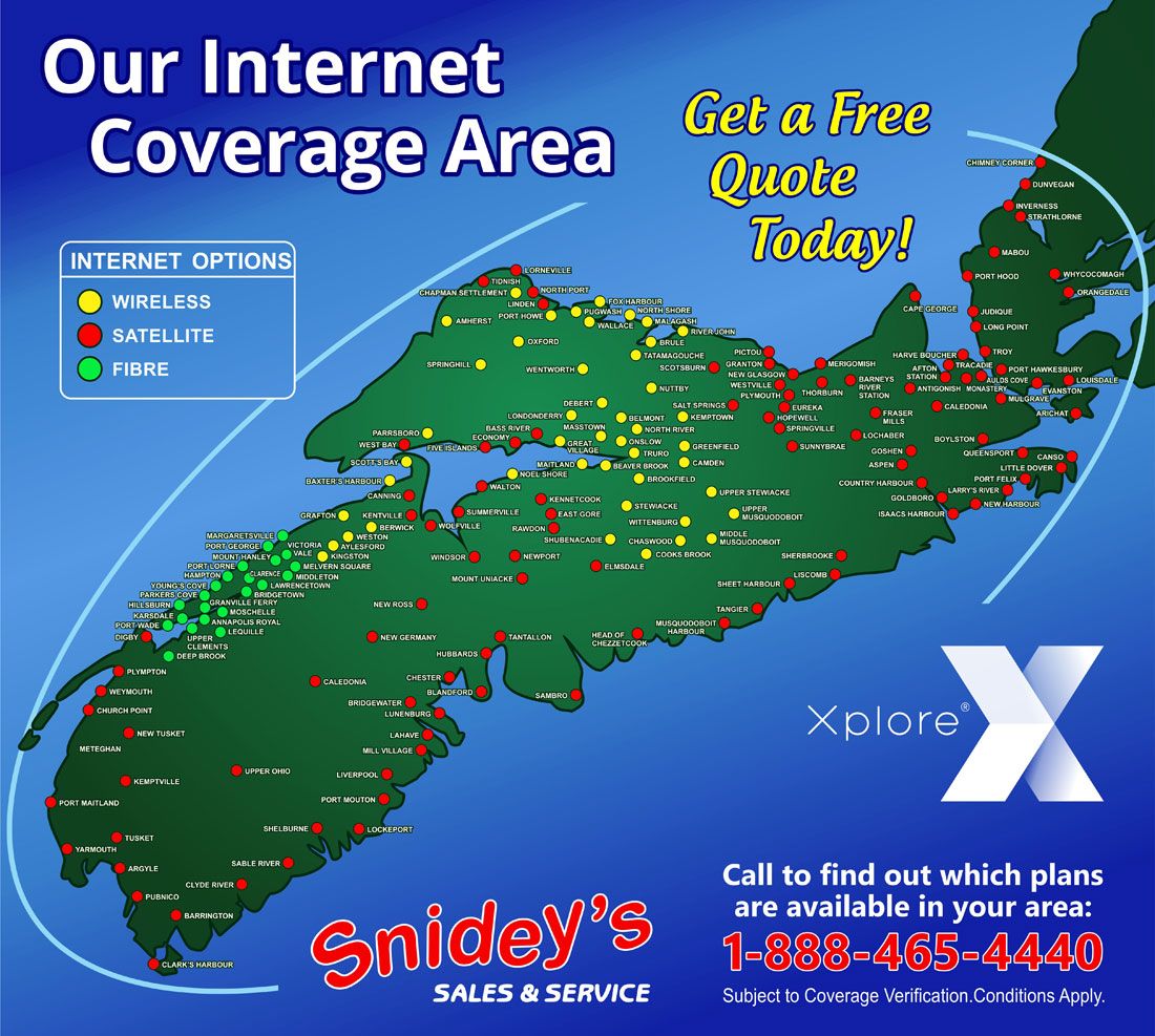 Coverage Map for Xplore Satellite, Fibre, 5G & LTE Internet - affordable and reliable internet for rural areas. Check out our NEW Annapolis County Xplore Fibre Options!